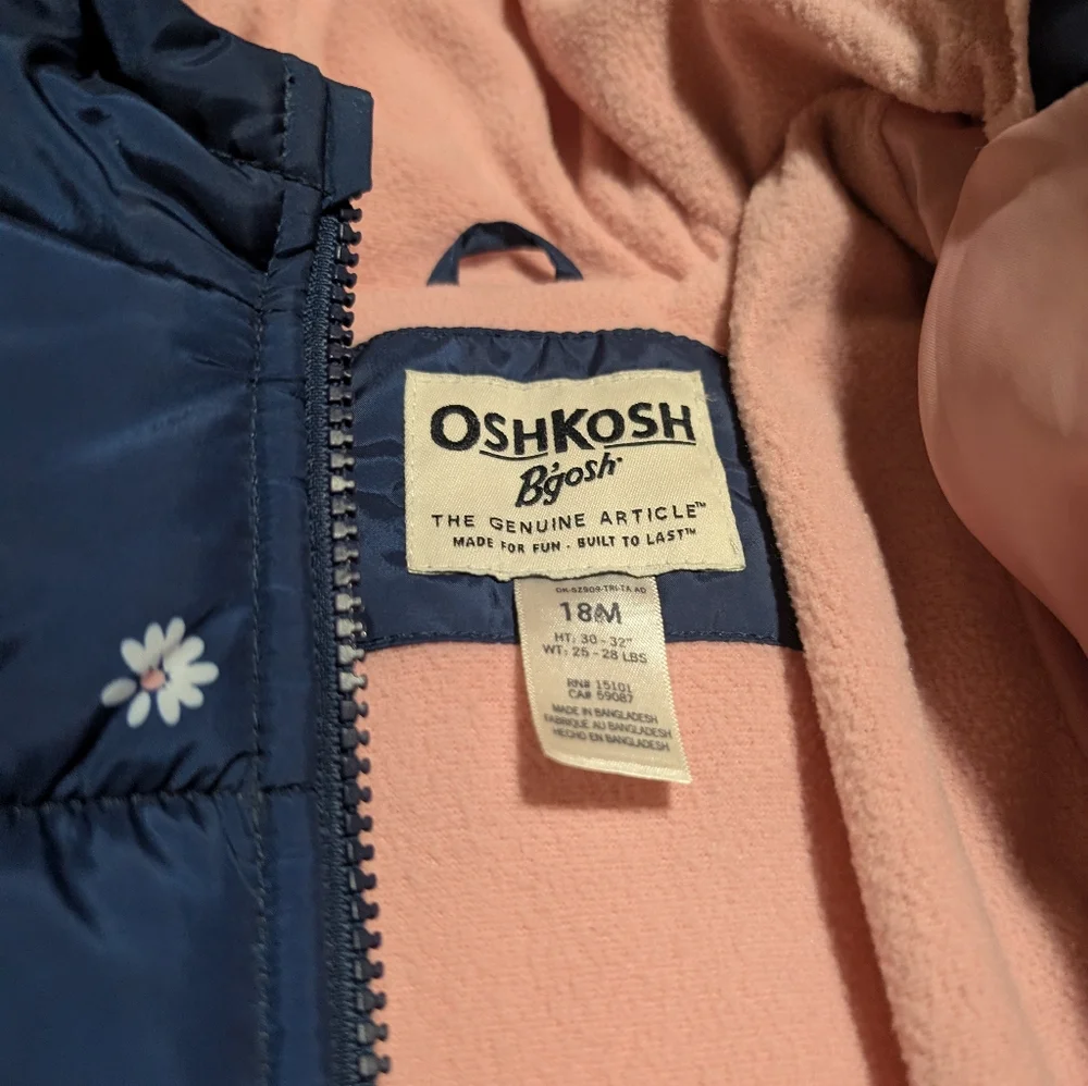 OshKosh B'gosh Navy Puffer Jacket with Pink Lining
